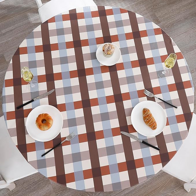 Walrus Round Vinyl Fitted Tablecloth with Flannel Backing Elastic Edge Design Table Cover Waterproof Oil-Proof PVC Table Cloth Stain-Resistant Best for 37"-44" Round