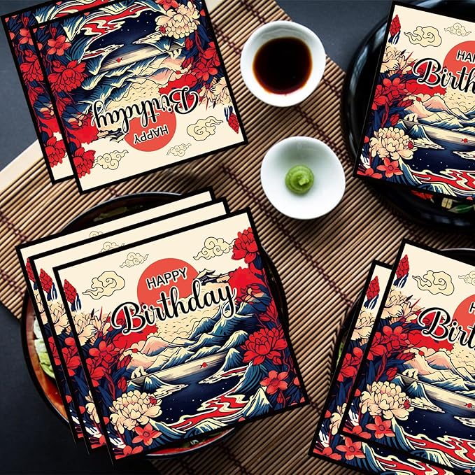 Japanese Hibachi Party Decorations, 50 Sheets Hibachi Birthday Napkins Supplies Disposable, Asian Japanese Style Paper Napkins Supplies Decor for Party (Size 6.5 Inch)