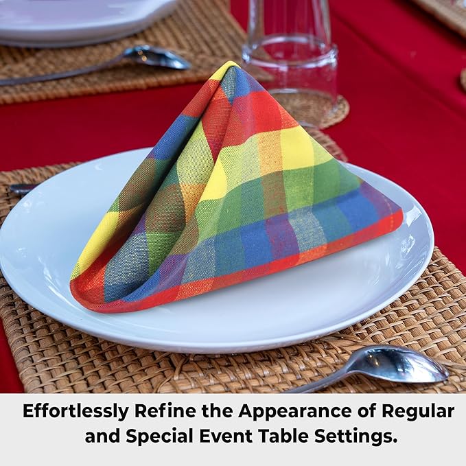 Urban Villa Cotton Dinner Napkins Set of 6, Highly Absorbent 20x20 Inches Premium Cloth Napkins Hotel Quality Reusable & Washable Table Dinner Napkins for Home & Weddings - Multi Prismatic, Checks