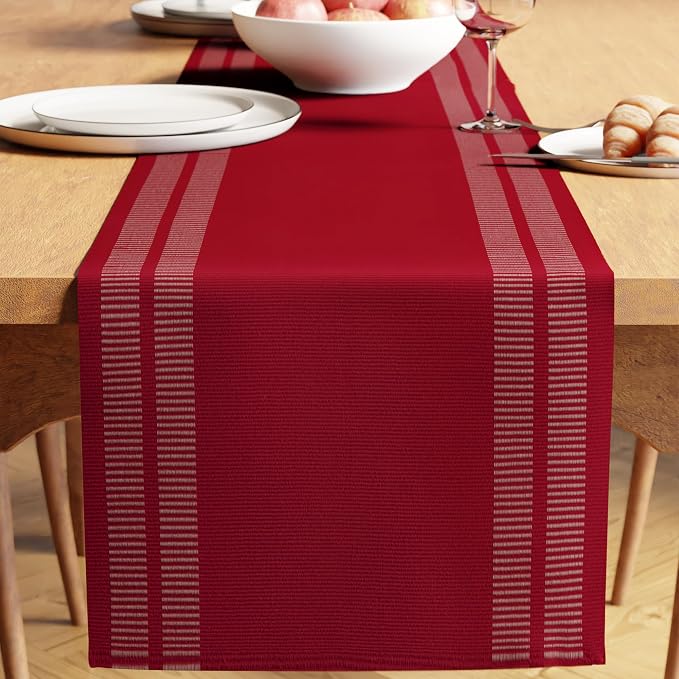 Encasa XO Table Runner, Yarn Dyed Ribbed Cotton 13"x59" | Ladder Red, 12-Ply by EncasaXO