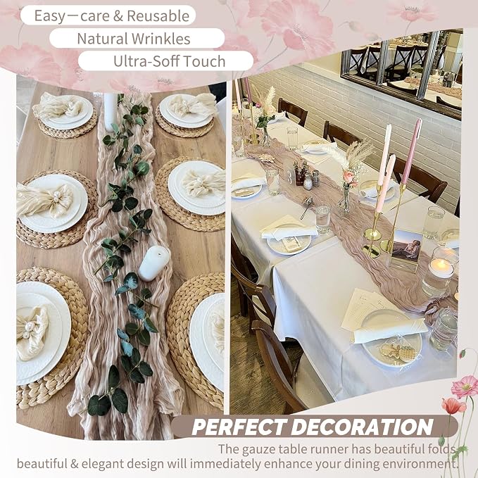 Showgeous 30 Pack Rosy Brown Cheesecloth Table Runner, 17 x 108 Inches | Boho - Image 6