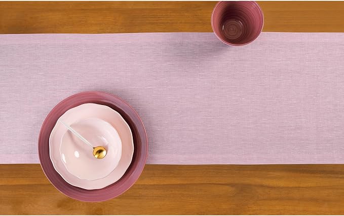 Solino Home 100% Pure Linen Dining Table Runner Pink, Athena 14 x 156 in | - Image 3