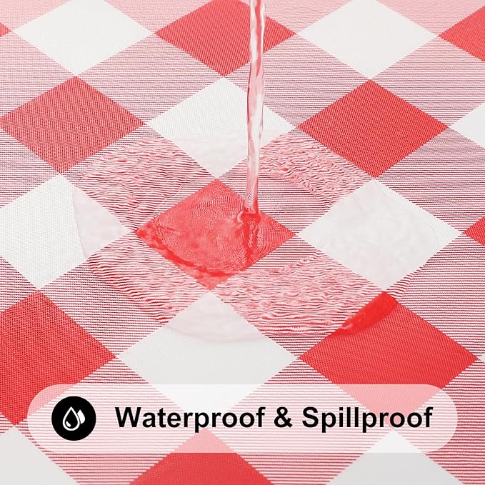 Smiry Rectangle Picnic Table Cloth, Elastic Waterproof Fitted Vinyl Tablecloths, Flannel Backed Buffalo Plaid Table Covers for Dining, Camping, Outdoor (White and Red, 30" x 60")