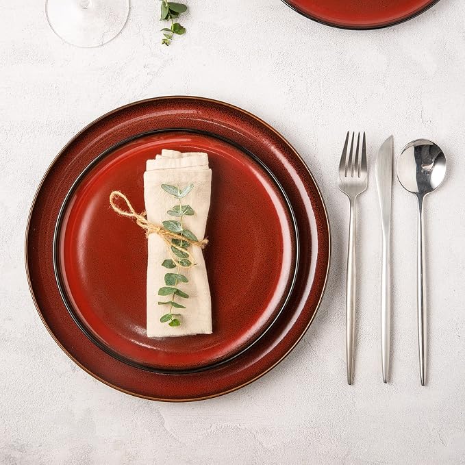 LERATIO Ceramic Plate Set of 6, 8.5 Inch Reactive Glaze Salad Plates | Modern - Image 6