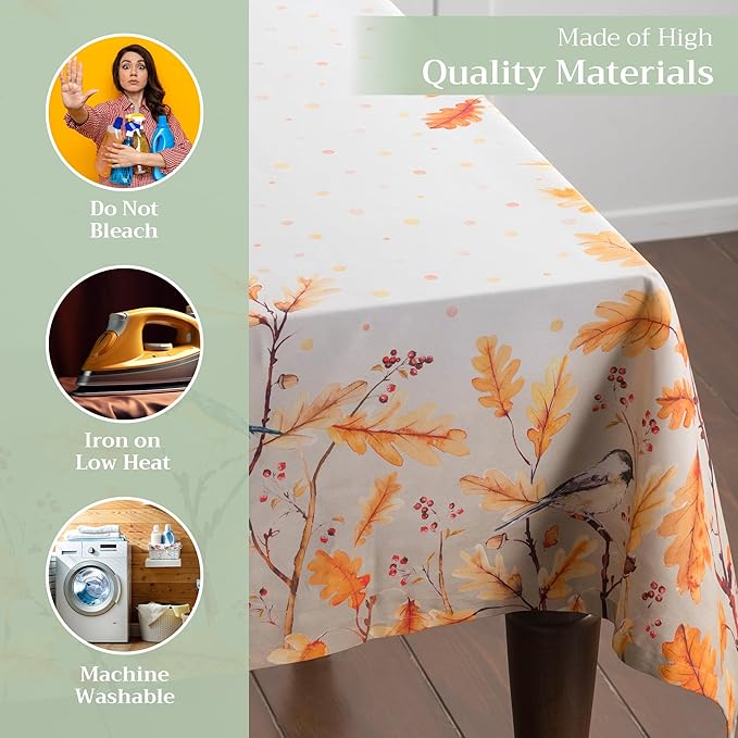 Maison d' Hermine Table Cloth Rectangle Table 100% Cotton 60 x 90 Inches Fall Tablecloth Reusable Everyday Use for Thanksgiving Christmas Decorations Dining Farmhouse Party (Oak Leaves)