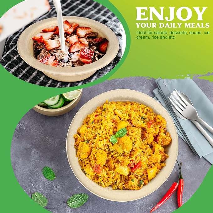 greensight 16oz Compostable Disposable Paper Bowls: 150 Pack Party Serving Bowls - Image 2