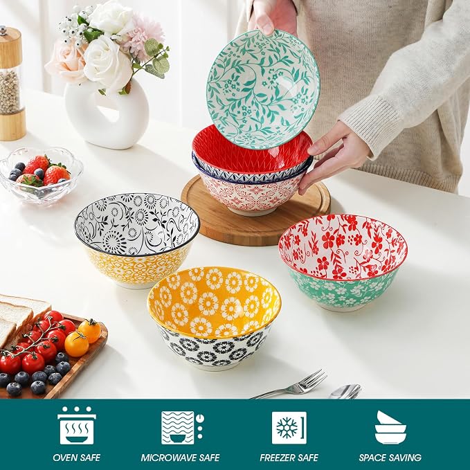 vancasso SELENE 24 oz Cereal Bowls Set of 6, Porcelain Soup Bowls | - Image 3