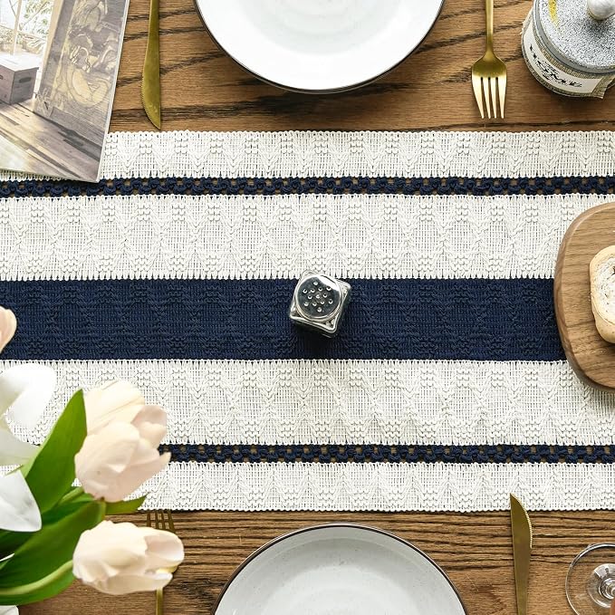 Artoid Mode Dark Blue Rustic Woven Table Runner 12x36 Inch | Holiday Farmhouse - Image 3