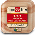 Indie Palm Disposable Palm Leaf Plates – 100 Pack 8 Inch Square – Heavy Duty, 100% Compostable & Biodegradable – Eco-Friendly Alternative to Plastic & Bamboo – Perfect for Parties & Events