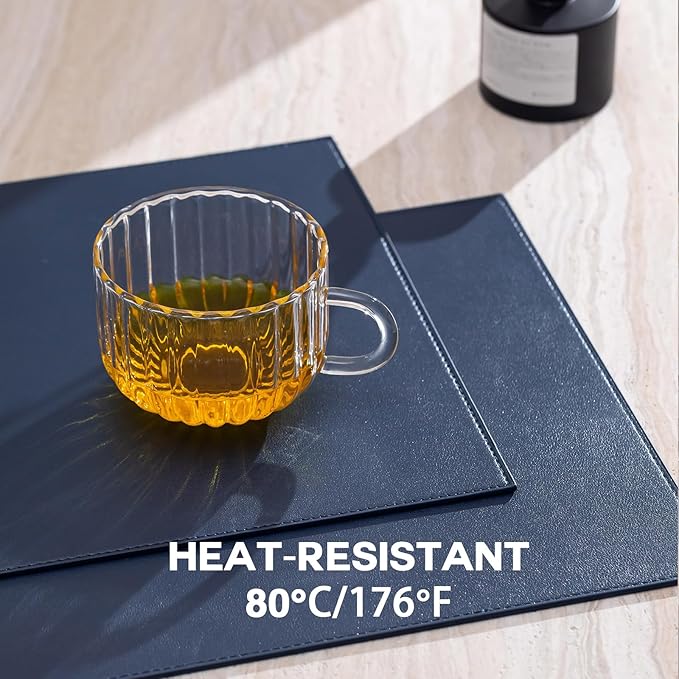 Faux Leather Placemats Set of 4 Vinyl Washable Wipeable Table Mats for Kitchen Dining Table Heat Resistant Waterproof Modern Indoor/Outdoor Placemats Non-Slip Easy Clean Place Mats (Navy Blue)