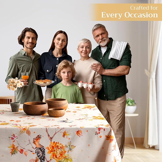 Maison d' Hermine Table Cloth Square Table 100% Cotton 60 x 60 Inches Fall Tablecloth Reusable Everyday Use for Thanksgiving Christmas Decorations Dining Farmhouse Party (Kelim - Prairie)