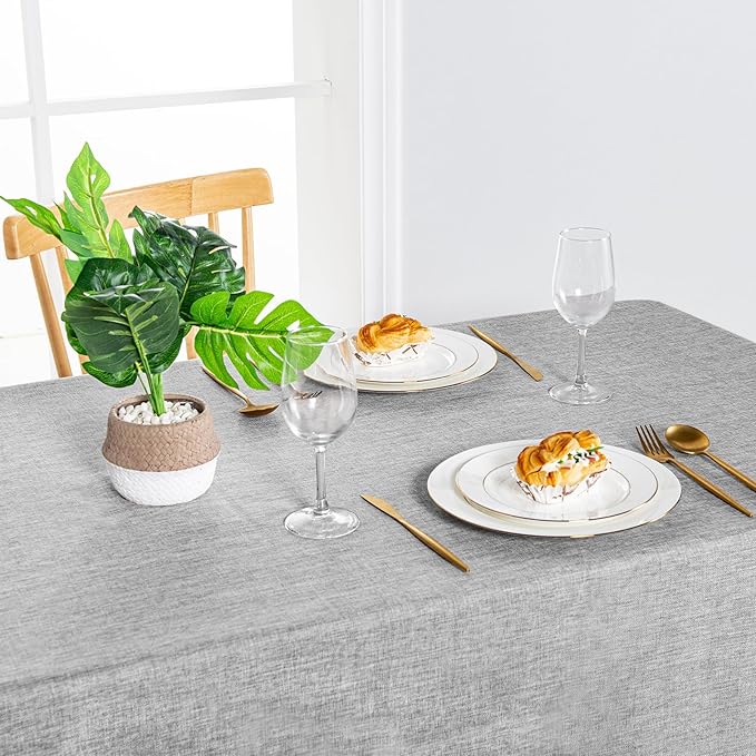 Hiasan 2 Pack Faux Linen Rectangle Tablecloth - Wrinkle and Stain Resistant Washable Table Cloth for Kitchen Dining Room Holiday Table Cover for Party Dinner, Light Grey, 30 x 60 Inch