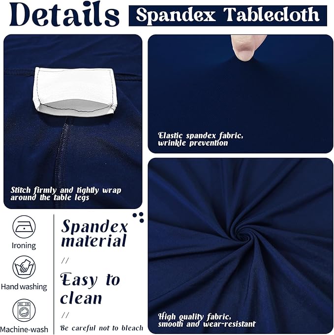 HAISIWLKJ 6 Pack Table Cloth 8ft Navy Blue Tablecloths for Rectangle Folding Table Spandex Fitted Stretch Cover Wrinkle Resistant Washable Protector for Party, Wedding, Banquet, Festival.