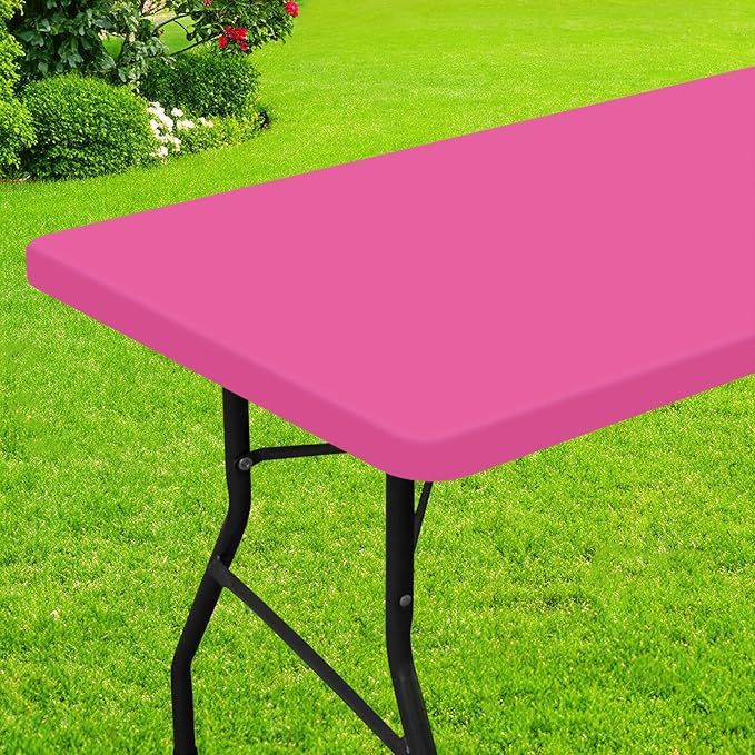 Smiry Rectangle Picnic Table Cloth, Waterproof Elastic Fitted Tablecloths for 4 Foot Tables, Washable Polyester Table Cover for Camping, Indoor and Outdoor (Rose Pink, 30"x48")