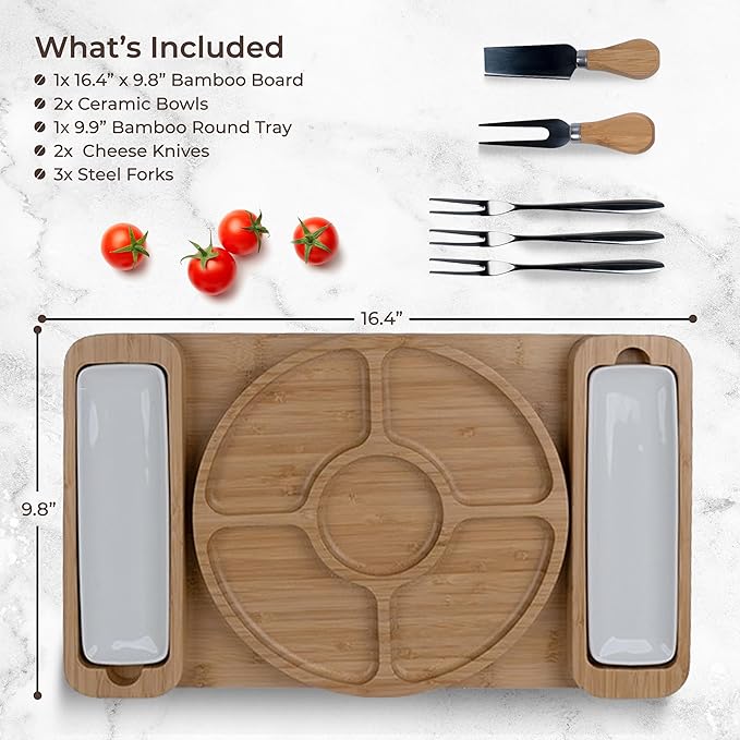Charcuterie Boards - Bamboo Cheese Board Set with Serving Tray for Meat, Cheese, Crackers, Nuts and Fruits - House Warming Gifts for New Home, Wedding, Bridal Shower or Birthday Gifts for Women