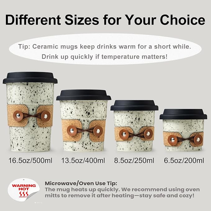 To Go Coffee Mug Porcelain, Travel Coffee Tumbler, Spill Proof | 8.5oz Ceramic - Image 7
