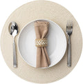 Round Placemats Set of 8 Plastic Woven Placemats Washable Wipeable Table Mats for Dining Table Heat Resistant Non-Slip Circle Place Mats (Beige)
