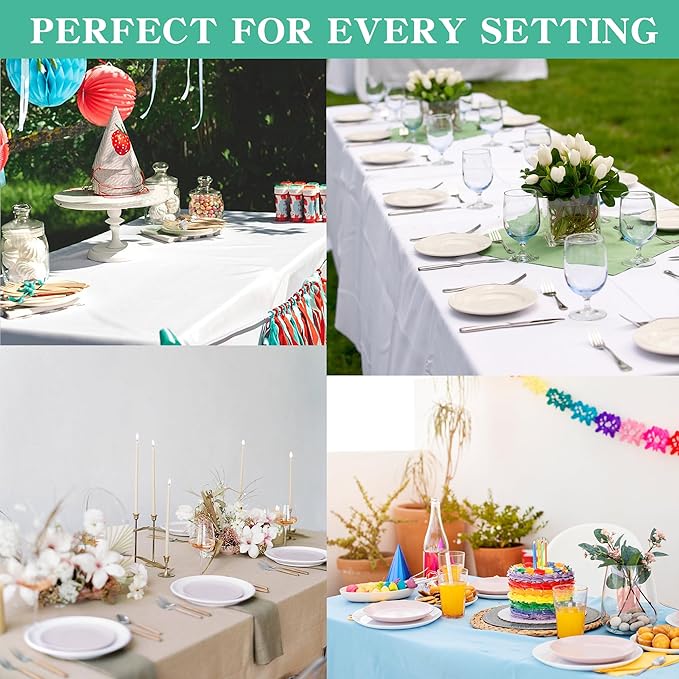 2Pack 4FT Table Cloth for Rectangular Fitted Events Stretch Sky Blue Table Covers Washable Spandex Tablecloth Protector for Party, Wedding, Cocktail, Banquet, Festival