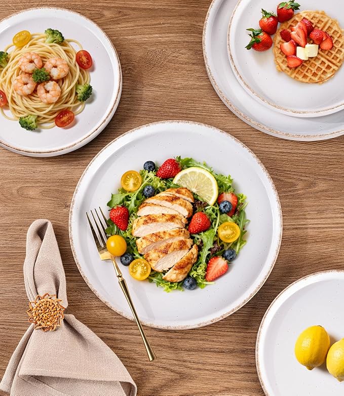 AmorArc Ceramic Dinnerware Sets for 6, 18 Pieces Handpainted Plates and Bowls Set with Rustic Terracotta Underside, Scratch Resistant Stoneware Dishes Set, Dishwasher & Microwave Safe