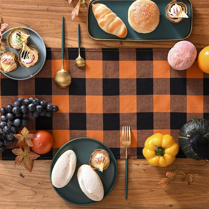 Tosewever Halloween Buffalo Check Plaid Table Runner, Cotton Polyester Blend - Image 2