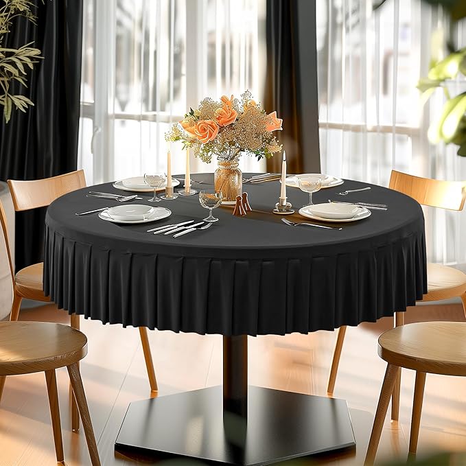 8 Pack Black Spandex Round Tablecloths for 60 Inch Tables, Stretchy Fitted 5FT Cloths, Wrinkle-Free Cover With Skirt for Wedding Party Dining Banquet