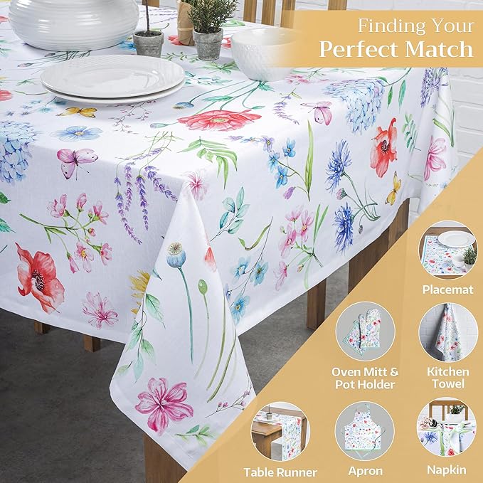 Maison d' Hermine Table Cloth Square Table 100% Cotton 60 x 60 Inches Tablecloth Reusable Decorative for Dining Room Farmhouse Home Valentines Day Decorations Spring Summer - Just Floral