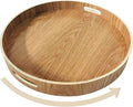 i-lan 16 Inch Large Wooden Lazy Susan Turntable - Wood Rotating Serving Tray for Dining Table & Countertop, Round Table Top Organizer with Handles, High Edges & Non-Slip Base