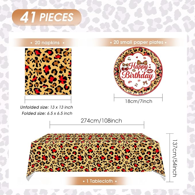 41Pcs Cheetah Print Birthday Decorations Cherry Leopard Print Supplies Includes - Image 2