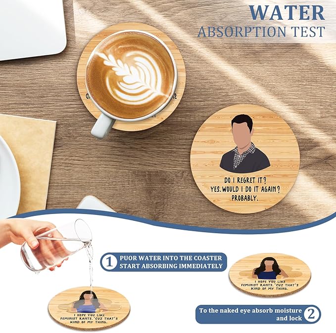 New Girl Cork Coasters Set of 6, Funny Novelty Coasters for Drinks Absorbent with Holder Cup Desk Office Table Kitchen Decor accessories House Warming Gifts for New Home Couples,Round 4 Inch