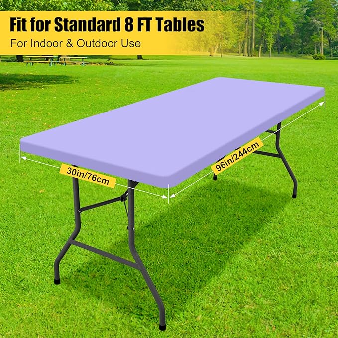 Smiry Rectangle Tablecloth, Elastic Fitted Flannel Backed Vinyl Tablecloths for 8ft Folding Tables, Waterproof Wipeable Table Covers for Indoor, Outdoor, Picnic and Camping (Lavender, 30"x96")
