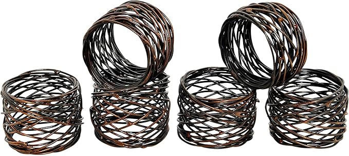 ALPHA Living HOME Napkin Rings Set 12 of Premium 100% Metal, Rust-Resistant Tabletop Décor - Napkin Holders for Family Dinner, Wedding, Party, Decorations, Banquet, Party, Easter - Bronze