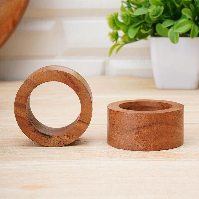 Acacia Wood Napkin Rings Set of 12 – Handmade Round Rustic Wooden Napkin Holders - Image 2
