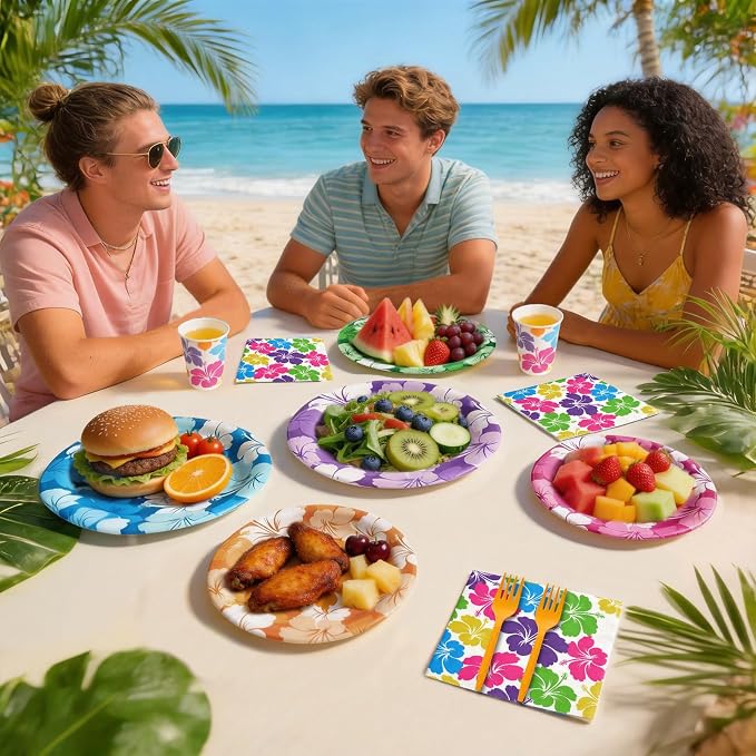 Hawaiian Luau Party Supplies, Tropical Hibiscus Disposable Tableware - Image 8