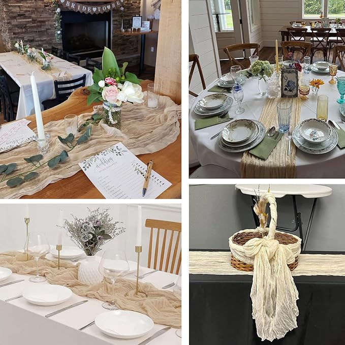 4 Pack Ivory Cheesecloth Table Runner 20 x 120 inch Gauze Table Runners 10 FT - Image 6
