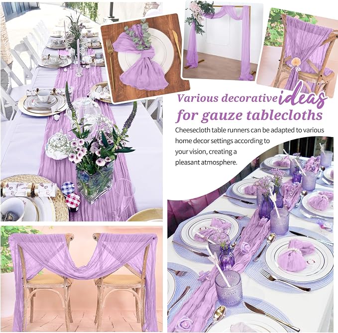 Pesonlook Cheesecloth Table Runner Light Purple, 10 Pack 17.7x108 inch - Image 7