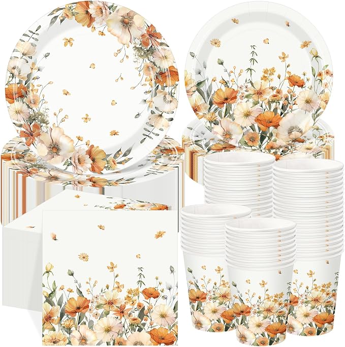 250 Pcs Fall Floral Party Decorations Include Autumn Flowers Paper Plates by Ziliny