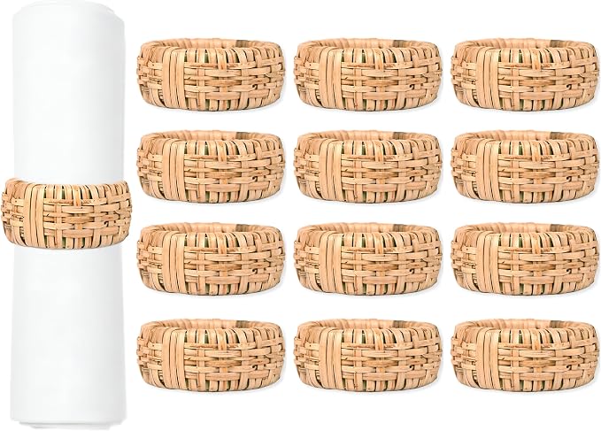 Braided Rattan Napkin Rings, Tan Brown | Woven rattan, napkin holders bulk by CLEENTABLE