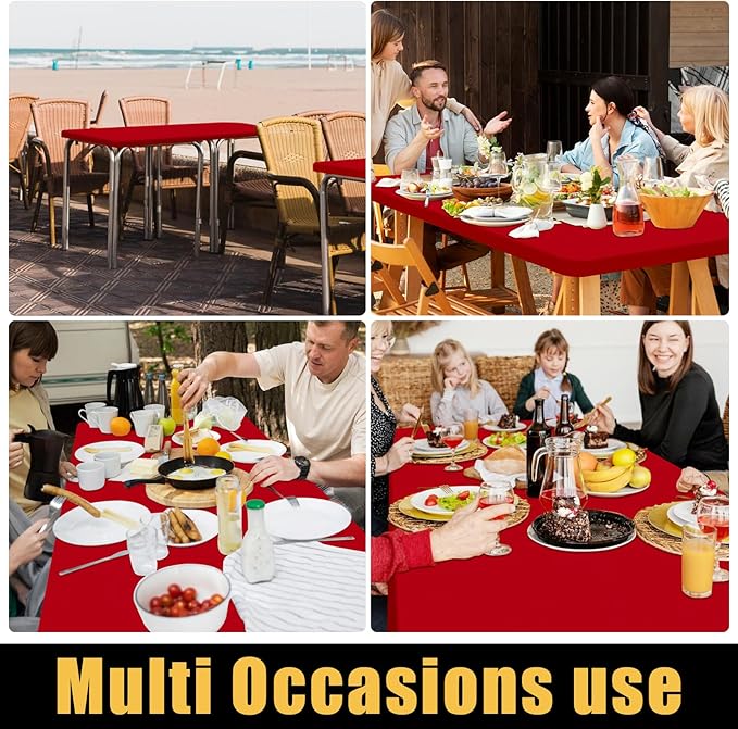 Smiry Rectangle Picnic Table Cloth, Waterproof Elastic Fitted Tablecloths for 6 Foot Tables, Washable Polyester Table Cover for Camping, Indoor and Outdoor (Red, 36"x72")