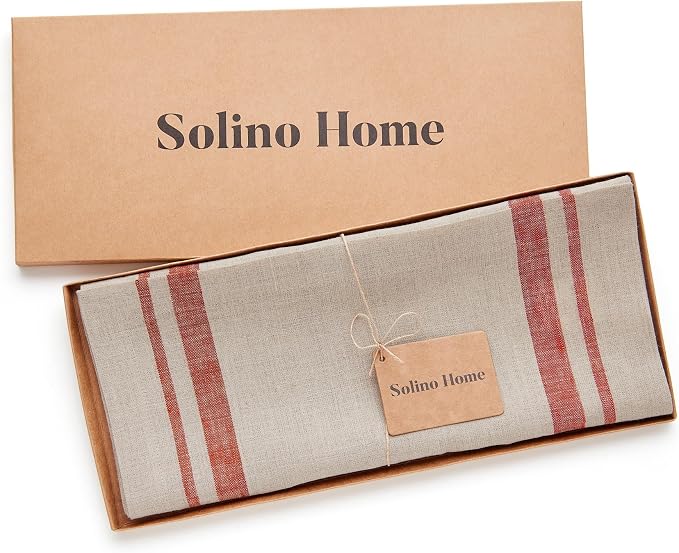 Solino Home 100% Pure Linen Table Runner, 14 x 156 in, French Stripe | Table - Image 5