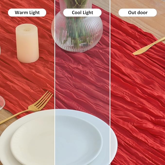 Asee'm 6pcs Red Cheesecloth Table Runner Christmas 10FT Boho Rustic Gauze | - Image 8