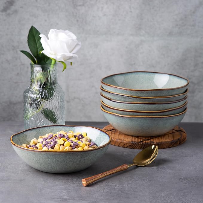 AmorArc Ceramic Cereal Bowls Set of 4, 24 oz Handmade Stoneware Bowls - Image 4