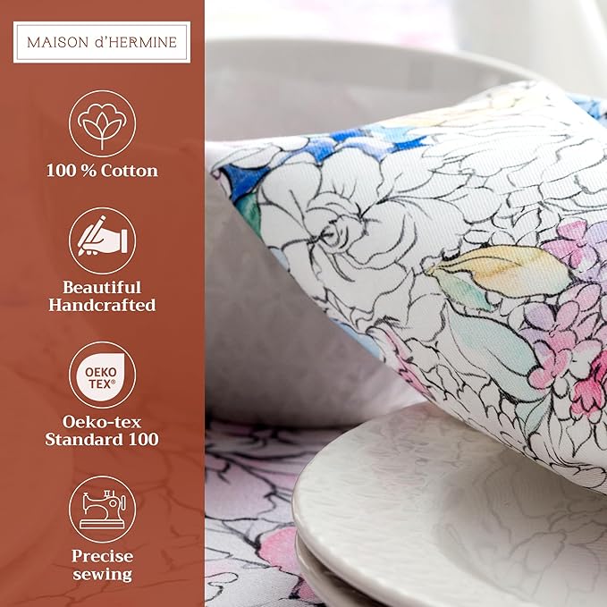 Maison d' Hermine Cloth Napkins Set of 4 100% Cotton Everyday Reusable Square Napkins Cloth Washable Dinner Party Wedding Restaurant Valentines Day Decorations Spring/Summer (Floral Love, 20" x 20")