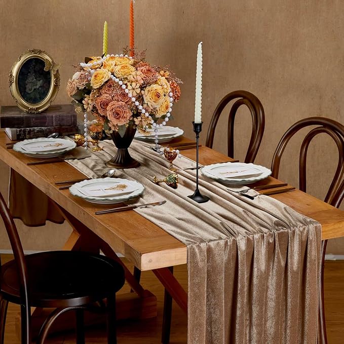 Cream Velvet Table Runner 29 x 120 Inch Soft Velvet Fabric Runners | 10ft Long - Image 3