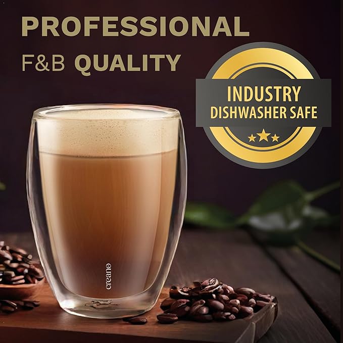Creano Premium Double-Walled Drinking Glasses 9oz / 250 ml - Set of 6 - Professional Quality - 100% Dishwasher Safe (6x 9oz)