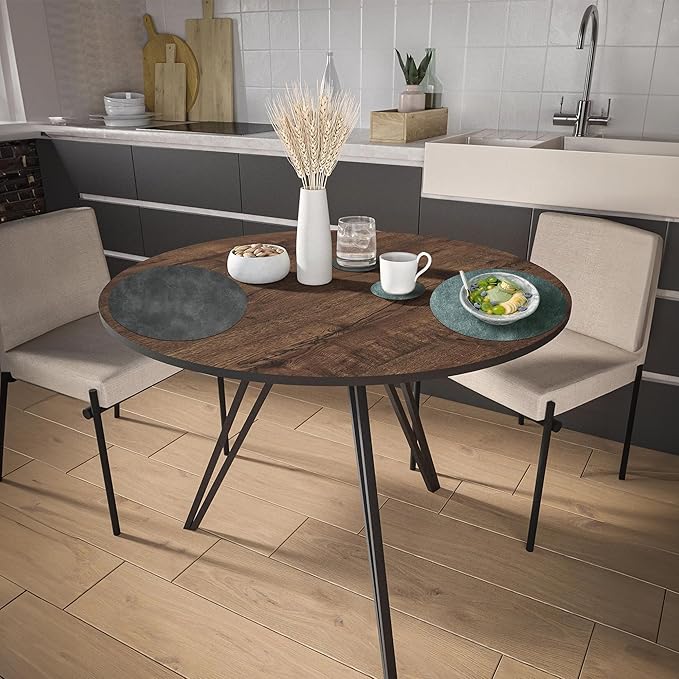 Round Placemats and Coasters Set of 8, Washable Reversible Faux Leather Placemats Cowhide Pattern Place Mats Wipeable Non-Slip 15 inch Round Kitchen Dining Table Mats (Gray Blue Green, 8)