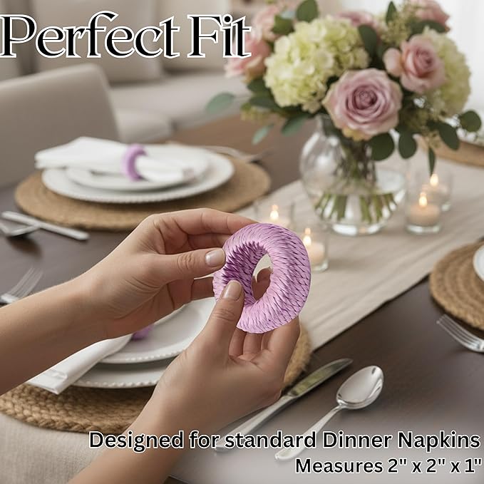 ALPHA Living HOME Napkin Rings for Dinner Table Set of 12 - Handmade Rayon Farmhouse Table Decor, Boho Chic Wedding Accessories, Holiday Party Decor, Dining Table Setting (Purple)