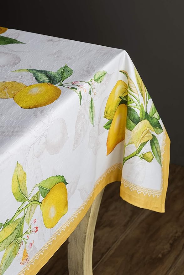 Maison d' Hermine Table Cloth Rectangle Table 100% Cotton 70 x 120 Inches Tablecloth Reusable Decorative for Dining Room Farmhouse Home Valentines Day Decorations Spring Summer - Limoncello