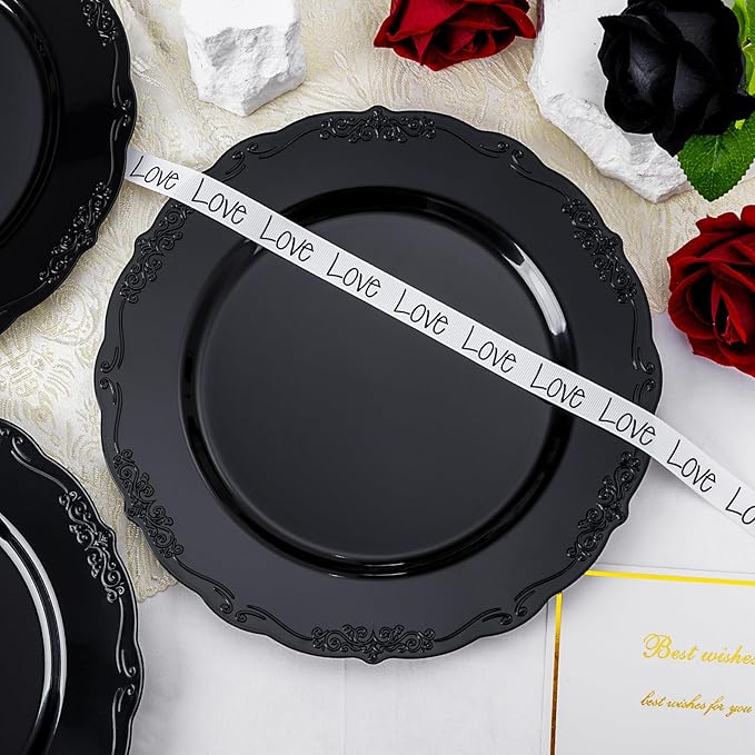 DaYammi 36PCS Black Plastic Plates, Heavy Duty Black Disposable Plates Premium 10inch Dinner Plates Hard Plastic Plates Disposable for Party and Wedding