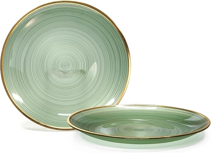 " OCCASIONS " 100 Plates Pack,(50 Guests) Premium Wedding Party Disposable Plastic Plates Set -50 x 10'' Dinner + 50 x 7'' Salad/Dessert (Belize in Green & Gold)