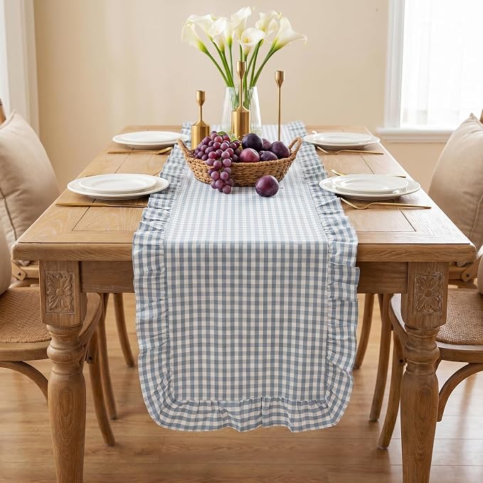 Eternal Beauty 14x120 Gingham Ruffle Table Runner, 100% Washed Cotton Plaid - Image 9